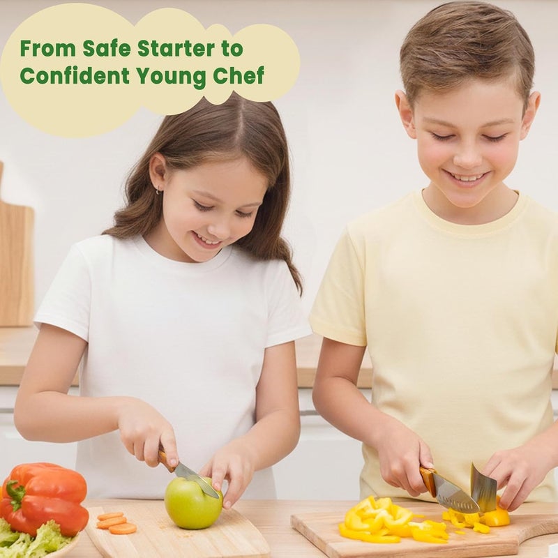 Kibbidea Kids Knife Set 4-Pieces, Stainless Steel, Wooden Handle Kids Knives for Real Cooking, Child Friendly Chef Knife for Cutting Chopping, BPA-free Kitchen Knives for Teenager 8-12 - Image 2